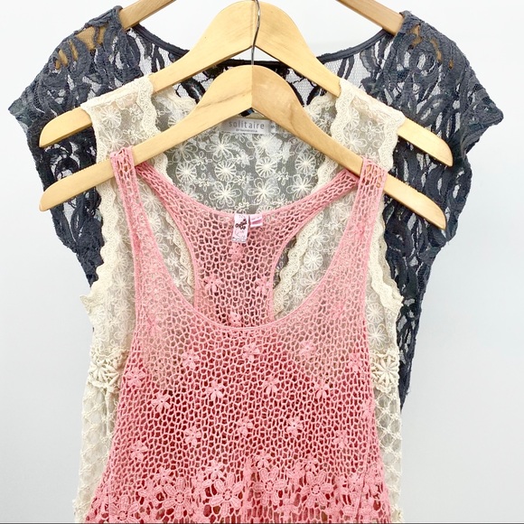 Boho Festival Crochet Lace Top Bundle X 3 SZ S/M - Picture 2 of 16